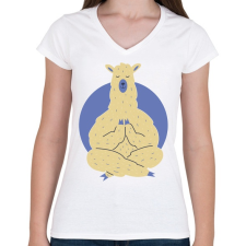 PRINTFASHION Láma GURU - Női V-nyakú póló - Fehér női póló
