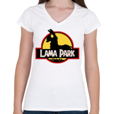 PRINTFASHION Lama Park - Női V-nyakú póló - Fehér női póló