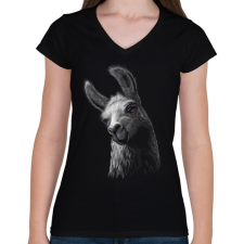 PRINTFASHION Láma portré - Női V-nyakú póló - Fekete női póló