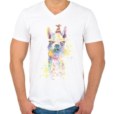 PRINTFASHION Láma vízfesték - Férfi V-nyakú póló - Fehér