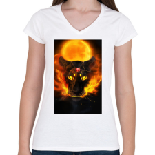 PRINTFASHION Lángoló oroszlán - Női V-nyakú póló - Fehér női póló