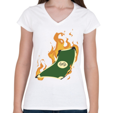 PRINTFASHION Lángoló pénz - Női V-nyakú póló - Fehér