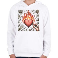 PRINTFASHION Lángoló Szív  - Gyerek kapucnis pulóver - Fehér