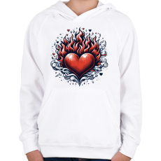 PRINTFASHION Lángoló Szív - Gyerek kapucnis pulóver - Fehér