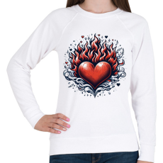 PRINTFASHION Lángoló Szív - Női pulóver - Fehér