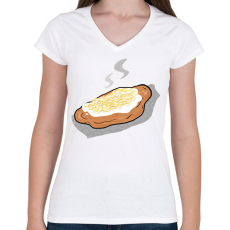 PRINTFASHION Lángos - Női V-nyakú póló - Fehér