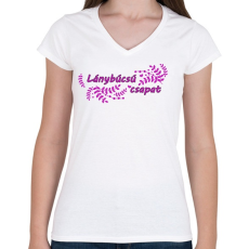 PRINTFASHION Lánybúcsú csapat (levélmintás) - Női V-nyakú póló - Fehér