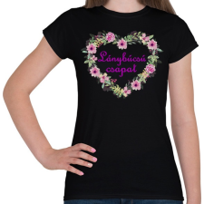PRINTFASHION Lánybúcsú csapat (virágos szív) - Női póló - Fekete női póló