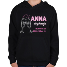 PRINTFASHION Lánybúcsú egyedi névvel - Gyerek kapucnis pulóver - Fekete