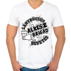 PRINTFASHION Lánybúcsús alkesz brigád - Férfi V-nyakú póló - Fehér