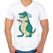 PRINTFASHION Lánybúcsús dínó - Férfi V-nyakú póló - Fehér férfi póló