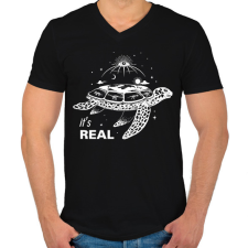 PRINTFASHION Lapos-föld hívő - Férfi V-nyakú póló - Fekete férfi póló