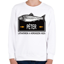 PRINTFASHION Lárhatáron a horgászok ásza - Névvel - Gyerek pulóver - Fehér gyerek pulóver, kardigán