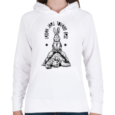 PRINTFASHION Lassan járj - Női kapucnis pulóver - Fehér női pulóver, kardigán