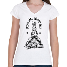PRINTFASHION Lassan járj - Női V-nyakú póló - Fehér
