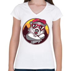 PRINTFASHION Laza borz - Női V-nyakú póló - Fehér