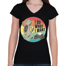 PRINTFASHION Lázadó macska - Női V-nyakú póló - Fekete női póló