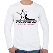 PRINTFASHION Leánybúcsú - A vadászatnak vége, viszlát tinder! - Férfi hosszú ujjú póló - Fehér férfi póló