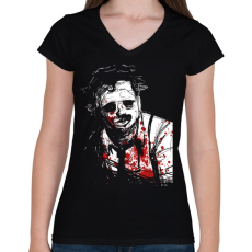 PRINTFASHION Leatherface - Női V-nyakú póló - Fekete