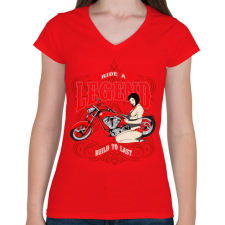 PRINTFASHION Legendás motoros - Női V-nyakú póló - Piros női póló