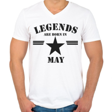PRINTFASHION Legends are born in may - Férfi V-nyakú póló - Fehér