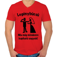 PRINTFASHION Legénybúcsú - ma még mindenre kapható vagyok 1 - Férfi V-nyakú póló - Piros