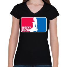 PRINTFASHION Legénybúcsú - Női V-nyakú póló - Fekete