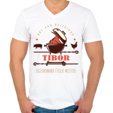 PRINTFASHION Legfinomabb ételek mestere - Névvel - Férfi V-nyakú póló - Fehér férfi póló