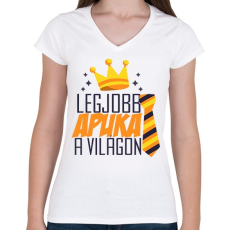 PRINTFASHION Legjobb apuka a világon! - Női V-nyakú póló - Fehér