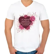 PRINTFASHION Legjobb édesanyák szeptember - Férfi V-nyakú póló - Fehér férfi póló