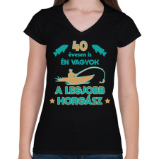 PRINTFASHION Legjobb horgász - egyedi számmal - Női V-nyakú póló - Fekete női póló