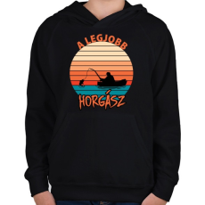 PRINTFASHION Legjobb horgász - Gyerek kapucnis pulóver - Fekete