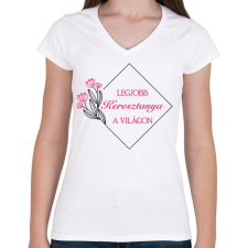 PRINTFASHION Legjobb keresztanya a világon - Női V-nyakú póló - Fehér női póló
