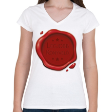 PRINTFASHION Legjobb könyvelő - Pecsét - Női V-nyakú póló - Fehér