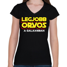 PRINTFASHION LEGJOBB ORVOS A GALAXISBAN - Női V-nyakú póló - Fekete