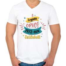 PRINTFASHION Legjobb orvos - Évszámmal - Férfi V-nyakú póló - Fehér férfi póló