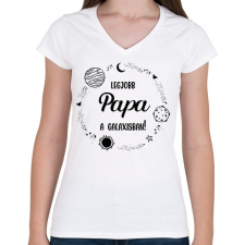 PRINTFASHION Legjobb papa a galaxisban - Női V-nyakú póló - Fehér női póló