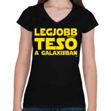 PRINTFASHION Legjobb Tesó a Galaxisban - Női V-nyakú póló - Fekete női póló