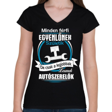 PRINTFASHION Legjobbak lesznek autószerelők - Női V-nyakú póló - Fekete női póló