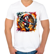 PRINTFASHION LEGO - A nagy pénzrablás - La casa de papel - Férfi V-nyakú póló - Fehér férfi póló