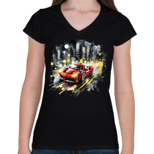 PRINTFASHION LEGO Ferrari - Női V-nyakú póló - Fekete női póló