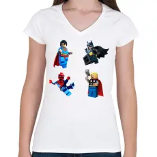 PRINTFASHION LEGO - Női V-nyakú póló - Fehér