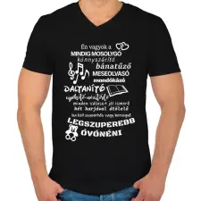 PRINTFASHION Legszuperebb Óvónéni - Férfi V-nyakú póló - Fekete férfi póló