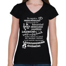 PRINTFASHION Legszuperebb Óvónéni - Női V-nyakú póló - Fekete
