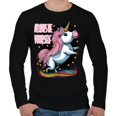 PRINTFASHION Légy önmagad - Unikornis malac - Férfi hosszú ujjú póló - Fekete