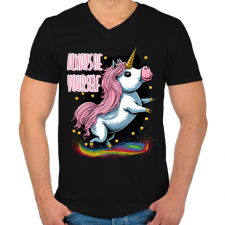 PRINTFASHION Légy önmagad - Unikornis malac - Férfi V-nyakú póló - Fekete férfi póló