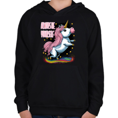 PRINTFASHION Légy önmagad - Unikornis malac - Gyerek kapucnis pulóver - Fekete