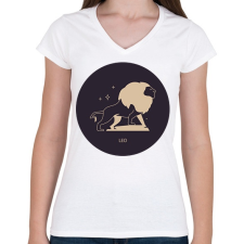 PRINTFASHION Leo - Oroszlán - Női V-nyakú póló - Fehér női póló