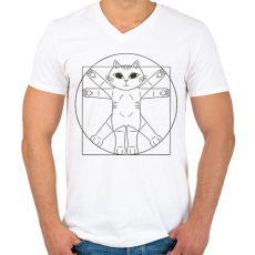 PRINTFASHION Leonardo Da Vinci Macskája - Férfi V-nyakú póló - Fehér