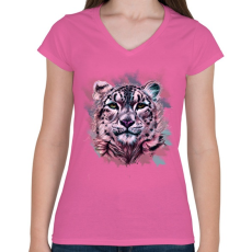 PRINTFASHION leopard absztrakt - Női V-nyakú póló - Rózsaszín